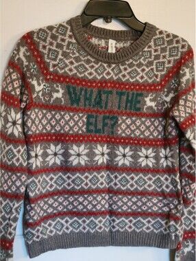AEROPOSTALE Bethany Mota Christmas Sweater  S What The Elf Snowflake Reindeer